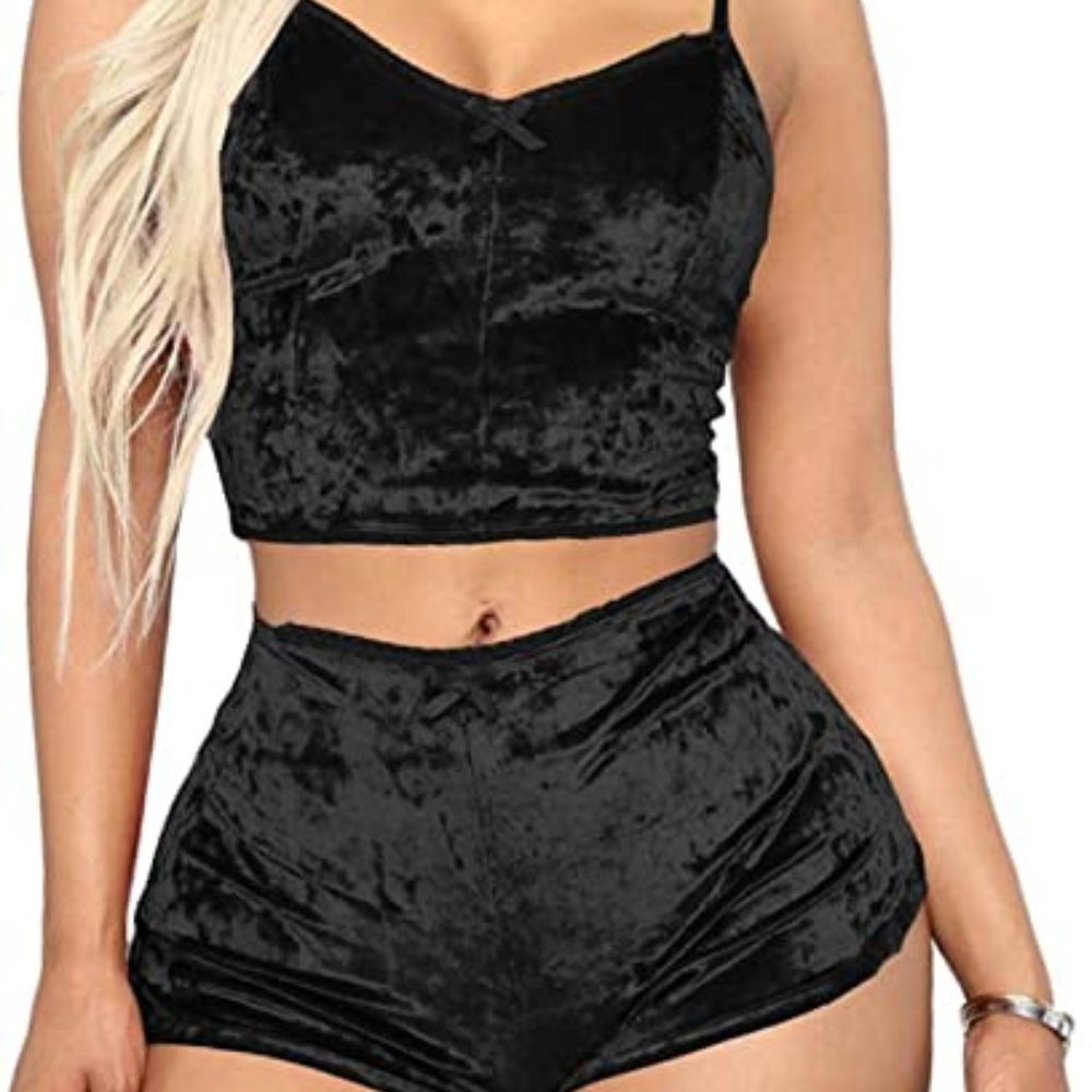Womens Sexy Velvet 2 Pieces Romper Outfit